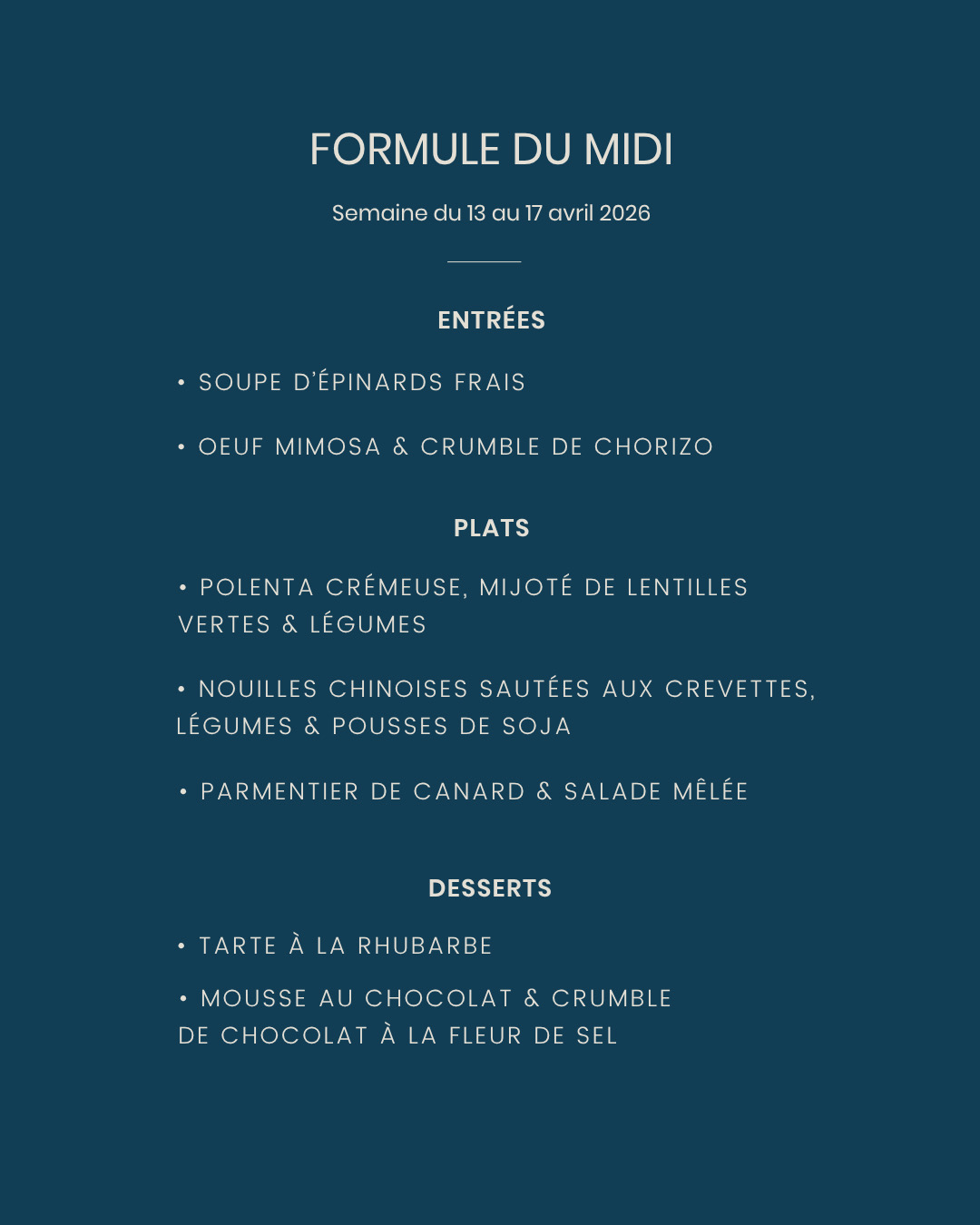 Menu de la semaine LPF