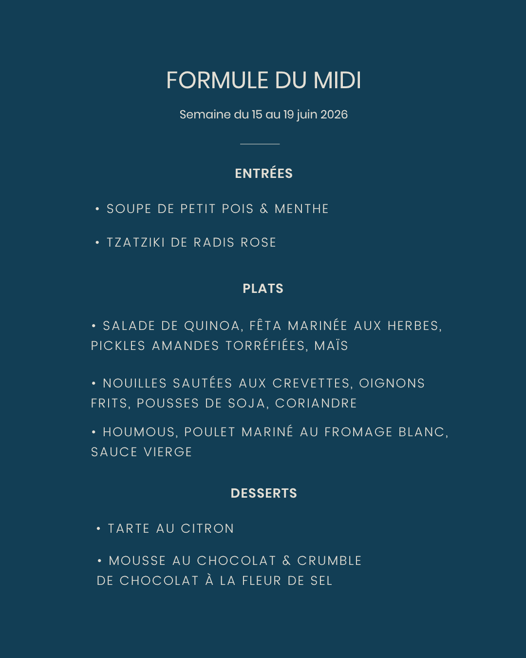Menu de la semaine LPF