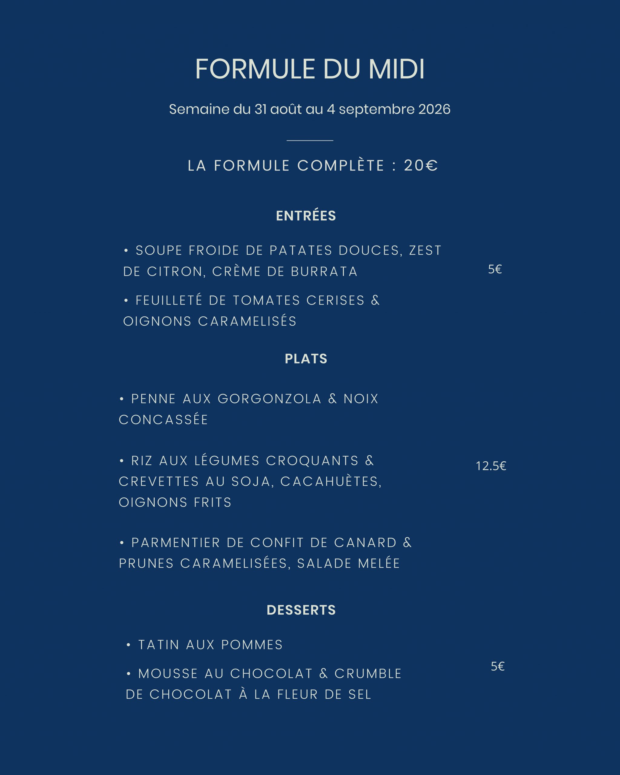 Menu de la semaine au Petit Faubourg Strasbourg