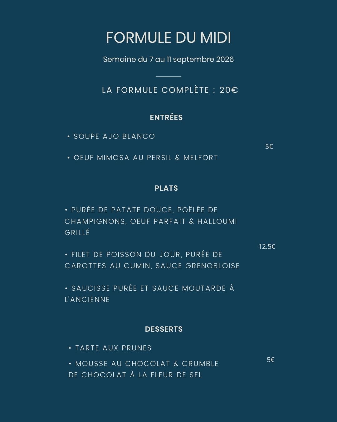 Menu de la semaine au Petit Faubourg Strasbourg