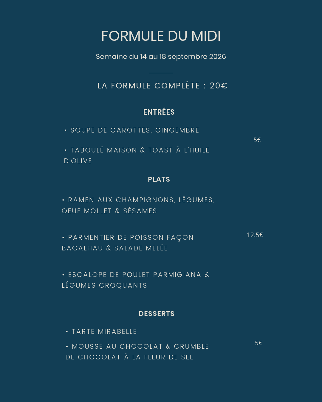 Menu de la semaine au Petit Faubourg Strasbourg