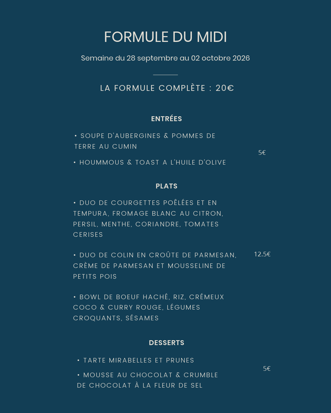 Menu de la semaine au Petit Faubourg Strasbourg