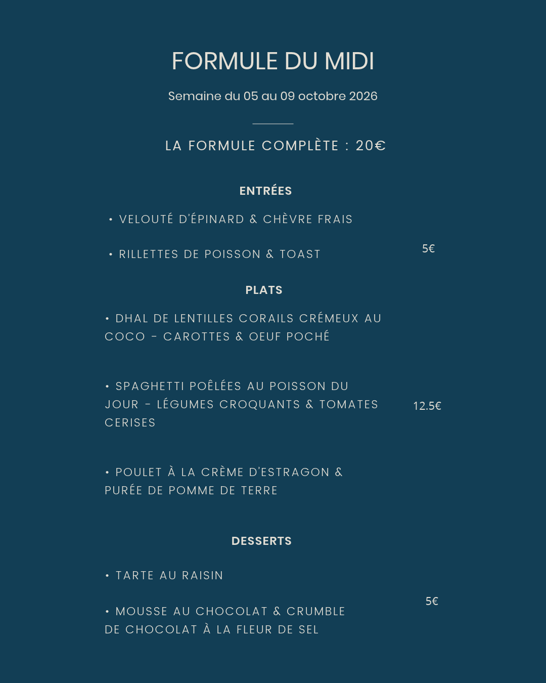 Menu de la semaine au Petit Faubourg Strasbourg