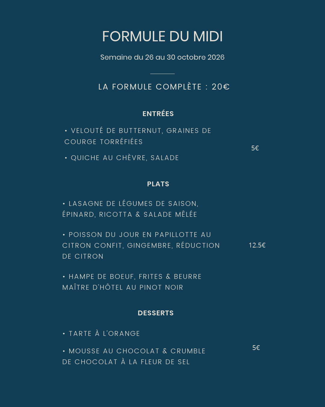 Menu de la semaine au Petit Faubourg Strasbourg