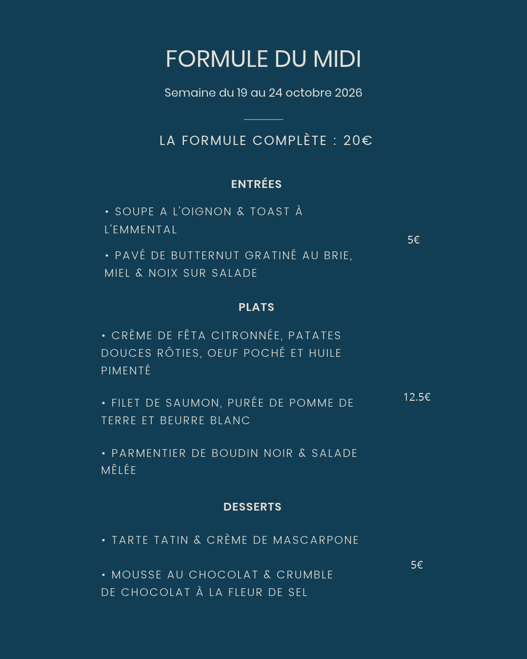Menu de la semaine au Petit Faubourg Strasbourg